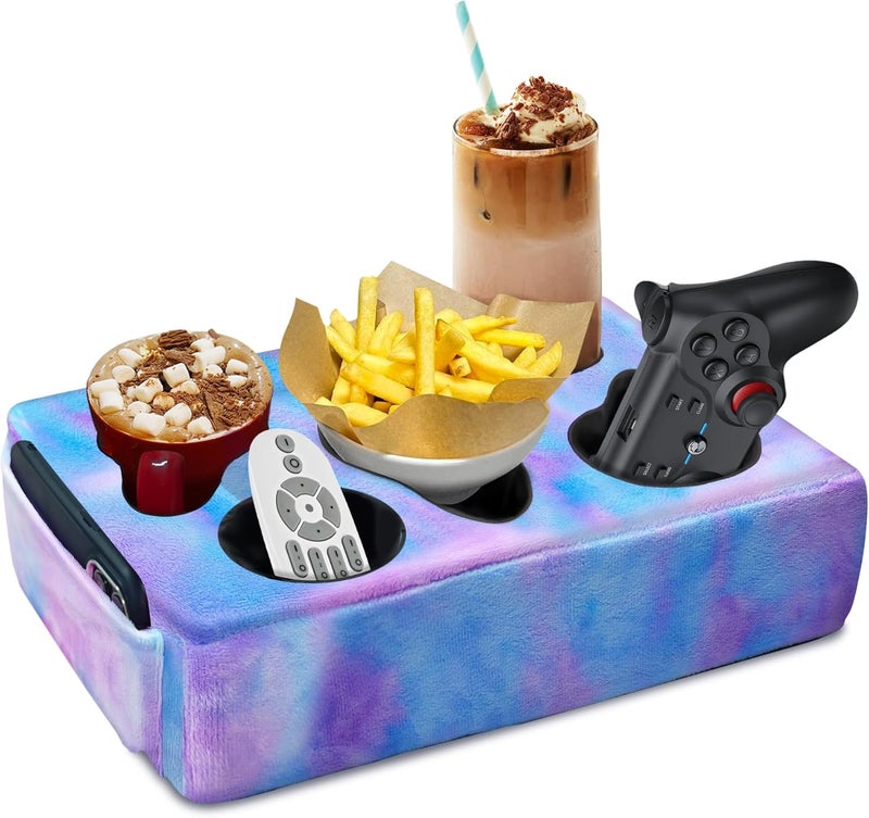 NISDOING Couch Cup Holder Pillow, 5 Hole Couch Drink Holder! Keep Drinks Hand Side and Keep Temp, Prevent Spills and Use Anywhere. Cup Holder for Couch, Bed, Camping, RV, Car, Beach. Violet - Image 1